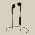 Mini sports portable binaural stereo Bluetooth headphones in black with USB charging cable