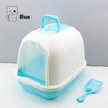 Fully enclosed PP cat litter box with drawer tray, splash-proof design, dimensions 49x36x41cm, colour blue