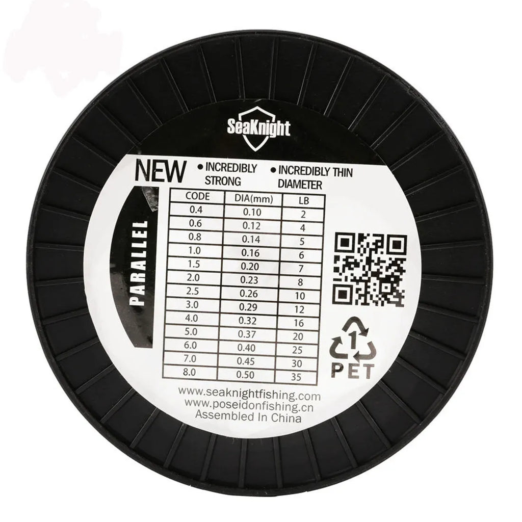 Seaknight1000 nylon fishing line spool in multiple colour options showing diameter size markings