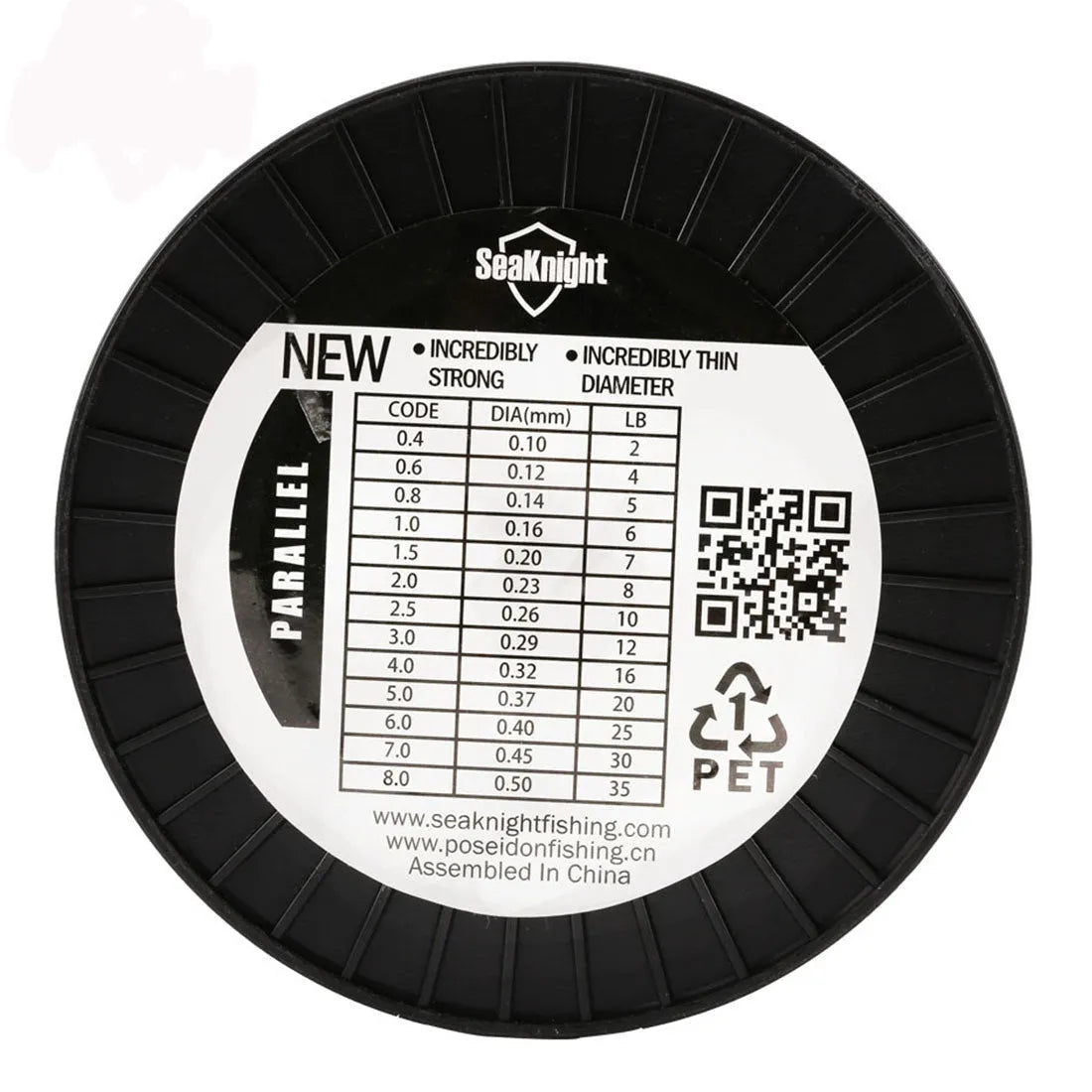 Seaknight1000 nylon fishing line spool in multiple colour options showing diameter size markings