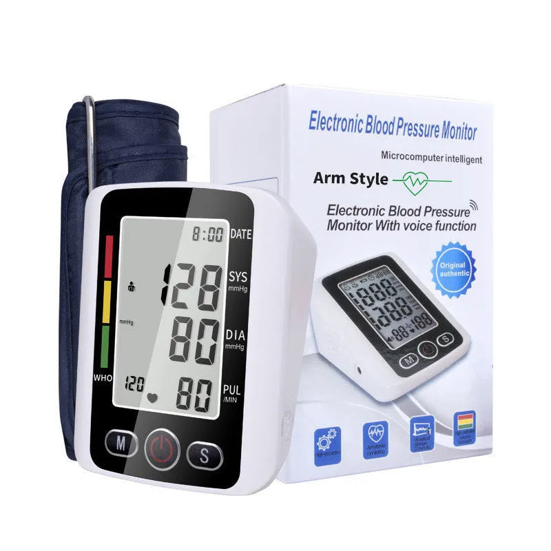 Automatic arm electronic blood pressure monitor with large screen on ABS plastic body