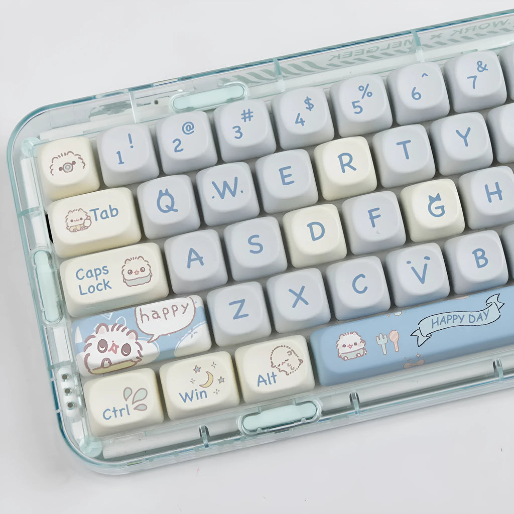 144-piece MOA height keycap set with cute meow block sublimation design and PBT construction for mechanical keyboards