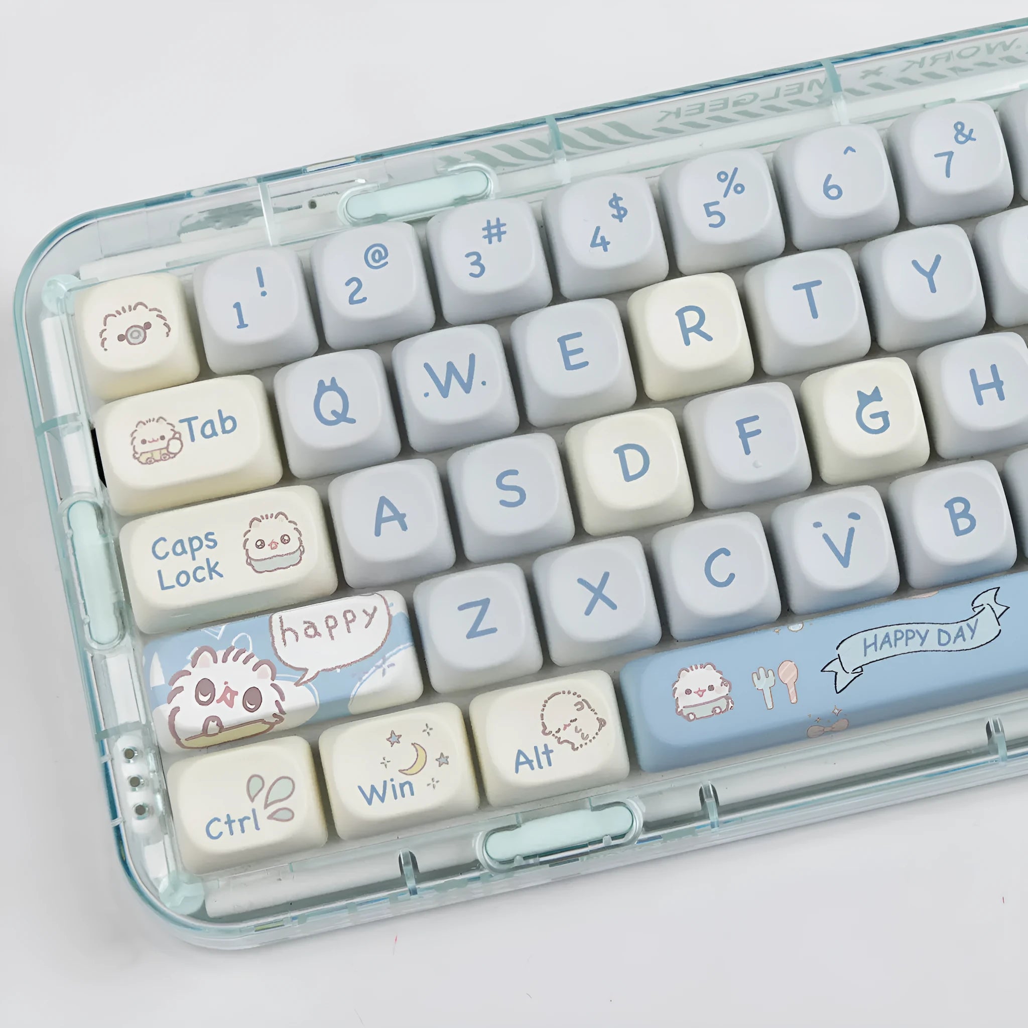 144-piece MOA height keycap set with cute meow block sublimation design and PBT construction for mechanical keyboards