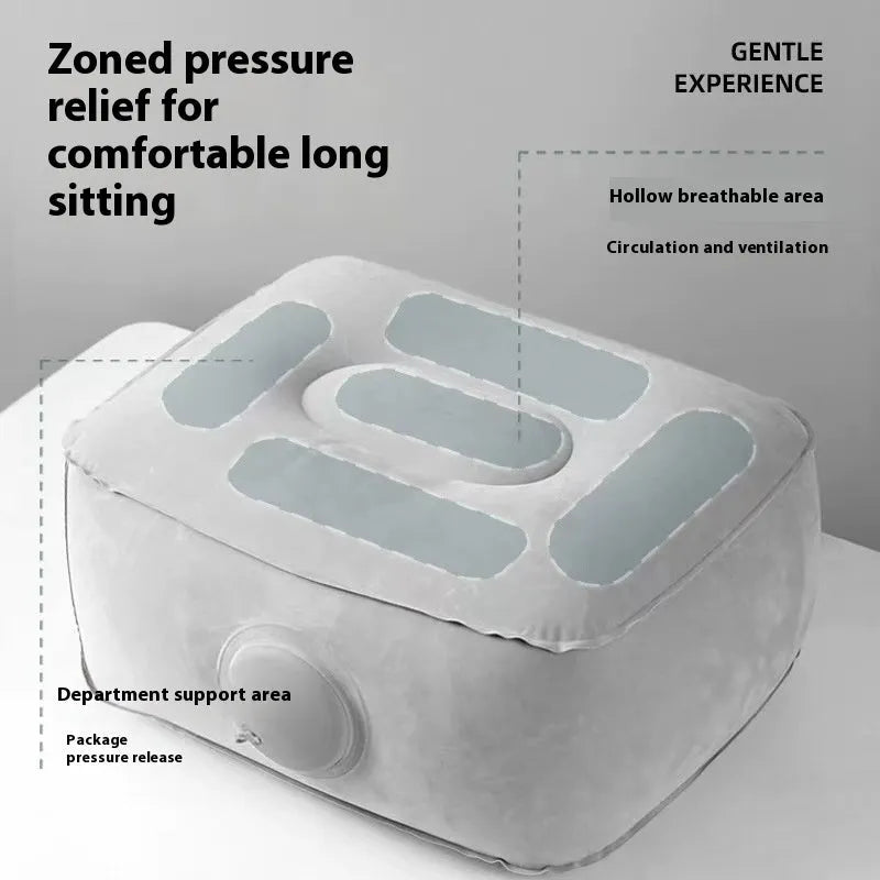 Inflatable portable folding seat cushion showing press inflation and flocking texture