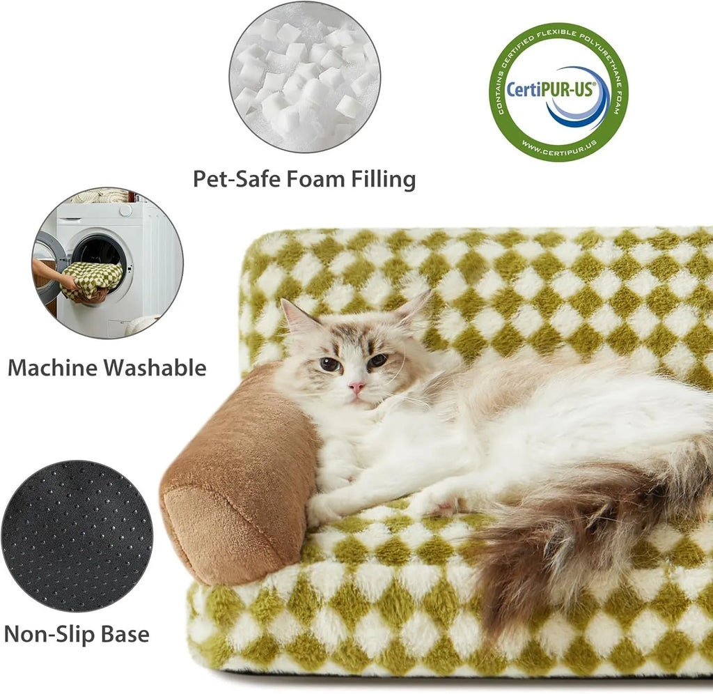 Checkered pattern pet sofa bed for small dog or cat with removable cover
