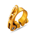 Aluminium alloy mountain bicycle seat post clamp in black, red, gold, or blue.