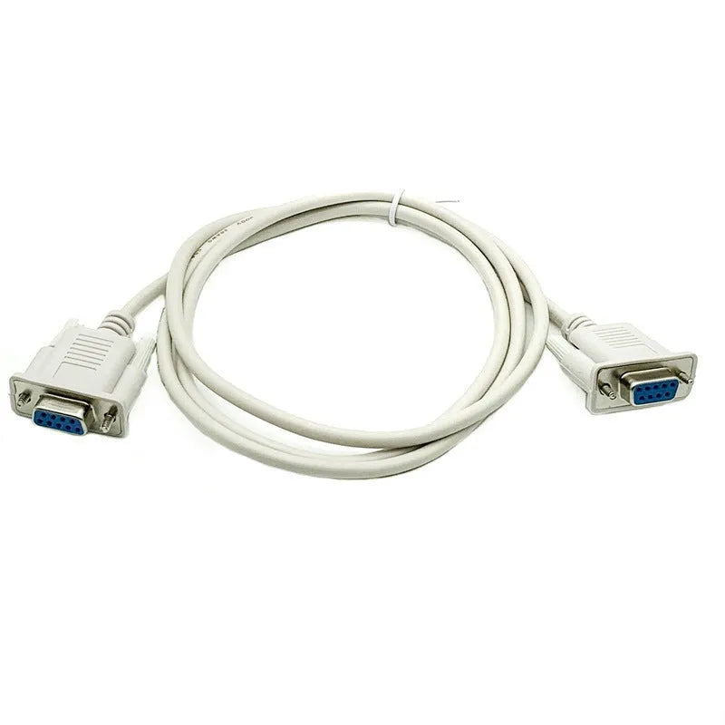 DB9 female to female RS232 serial port cable, 1.5 metres long, milky white colour.