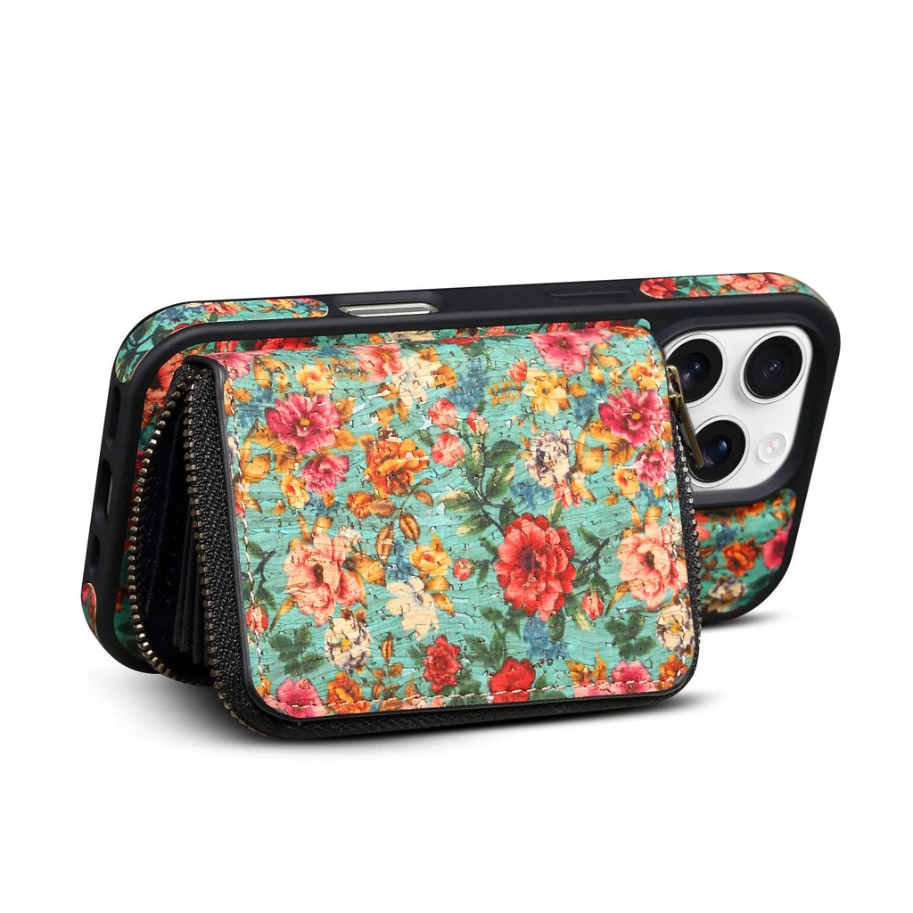 Cork phone case with magnetic suction and anti-theft zipper bag for iPhone