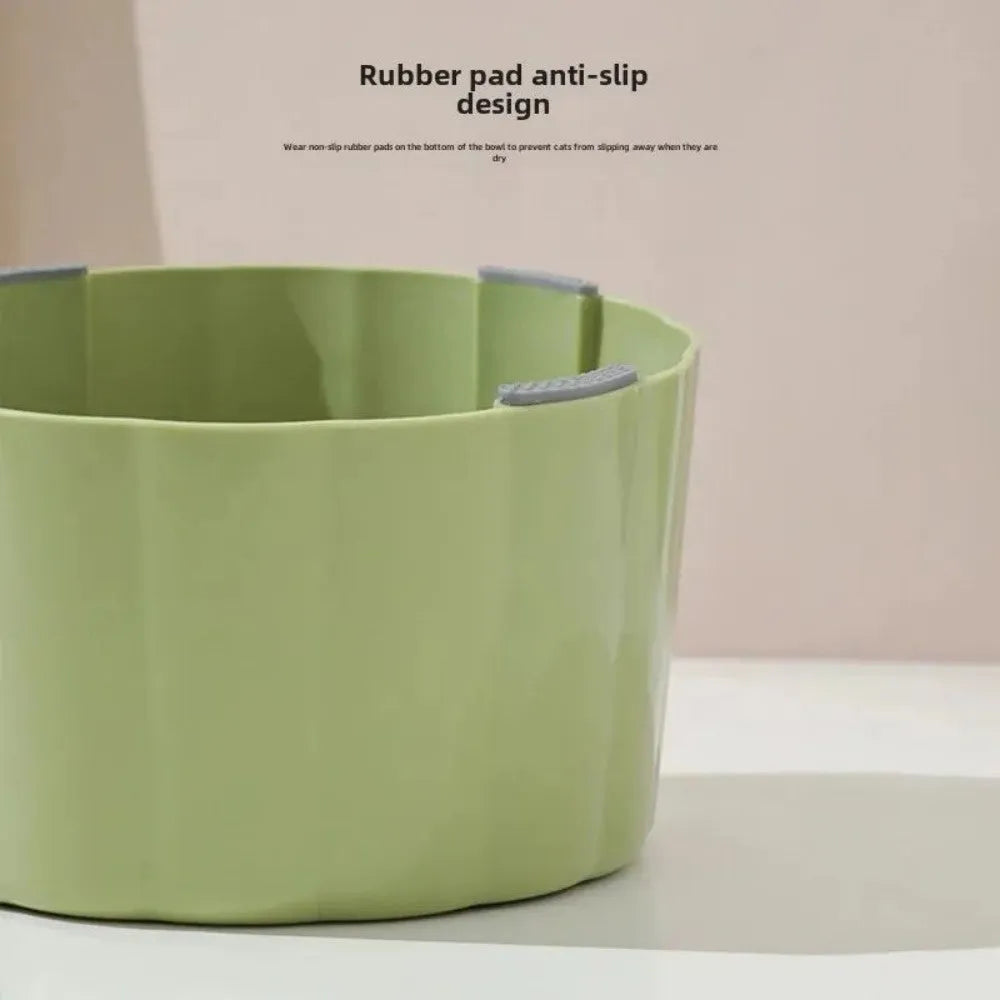 High-stand solid colour cat bowl with cactus design showing anti-slip base and large feeding opening