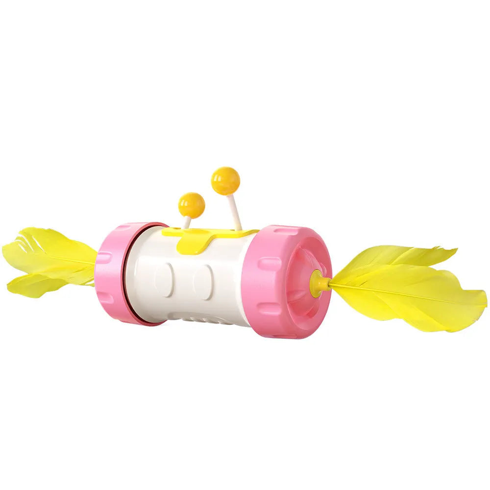 Interactive cat toy with feather ball on stick and separate balance tumbler in multiple colour options
