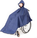 Navy blue waterproof reflective wheelchair raincoat with hat brim, free size cape style