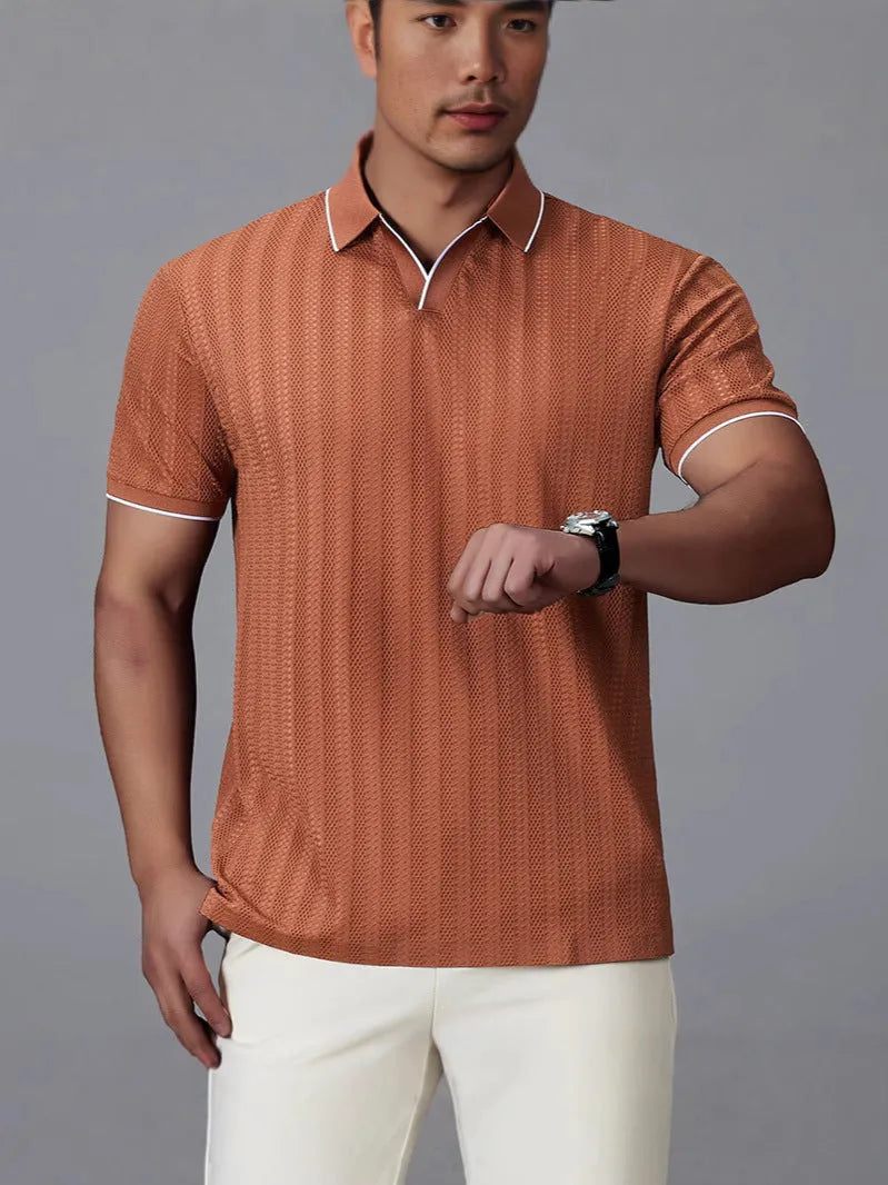 Men's thin nylon ice silk polo shirt in loose fit available in black, white and orange colours