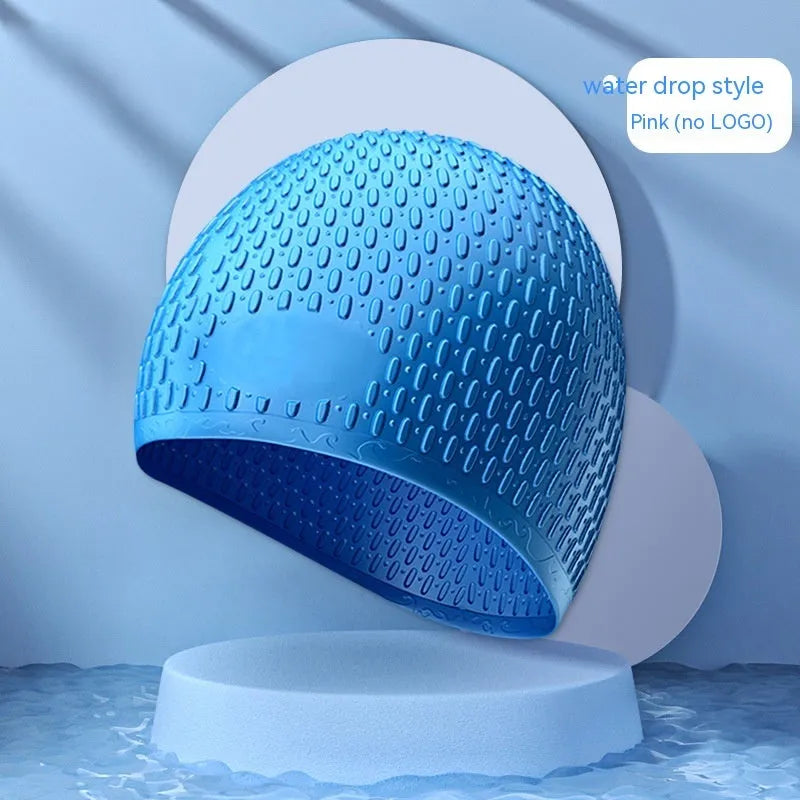 Solid colour silicone swimming cap for adults, shown in one of eight available colours including Tiffany Blue.