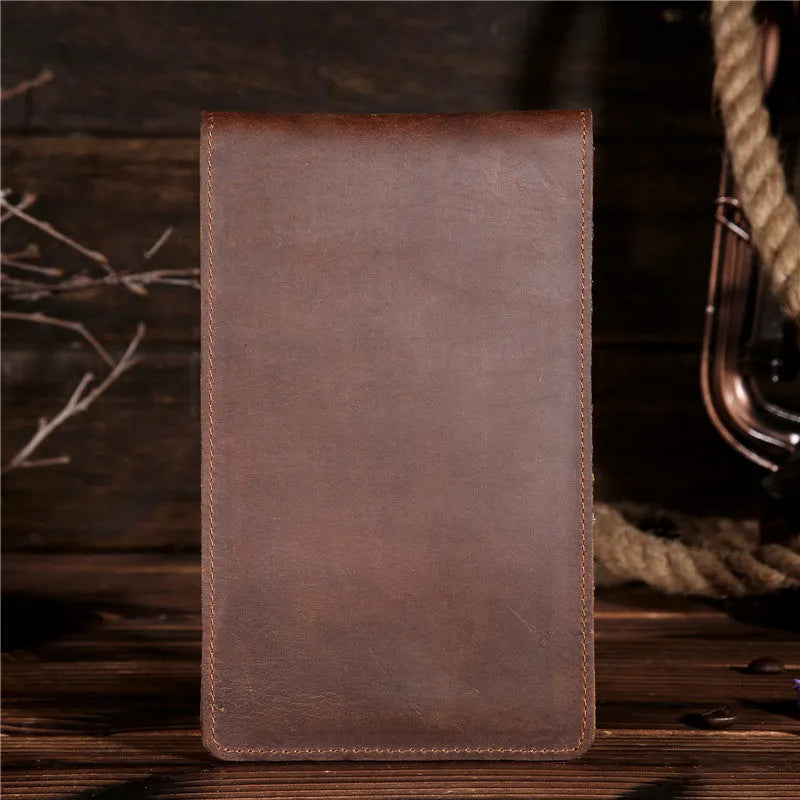 Men's slim leather card holder wallet with multiple card slots and a mobile phone pocket.