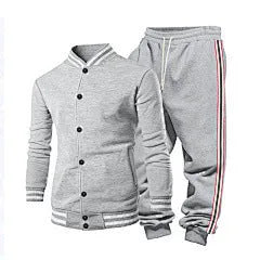 Striped tapered pants two-piece set in black with wool lining jacket and trousers on a model