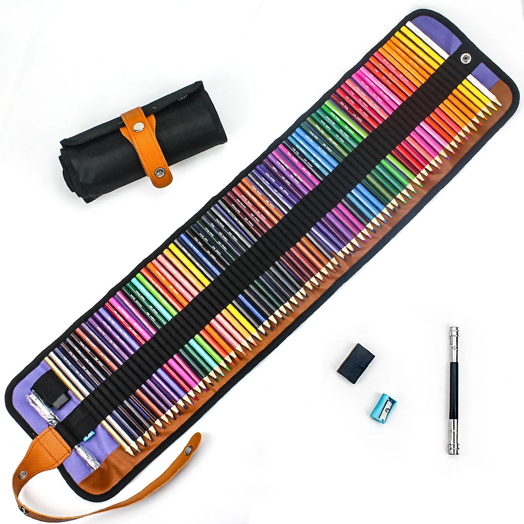 Wooden coloured pencils set with 50 colours in storage case for oily painting