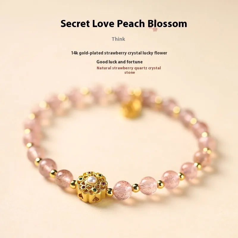 Hand-woven crystal bracelet with gray moonstone, sunstone and strawberry quartz 6mm beads
