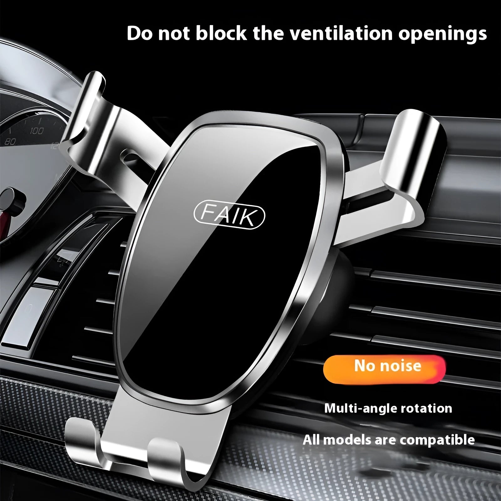 Car phone holder in silver with silicone pad, anti-shake shockproof for navigation support.