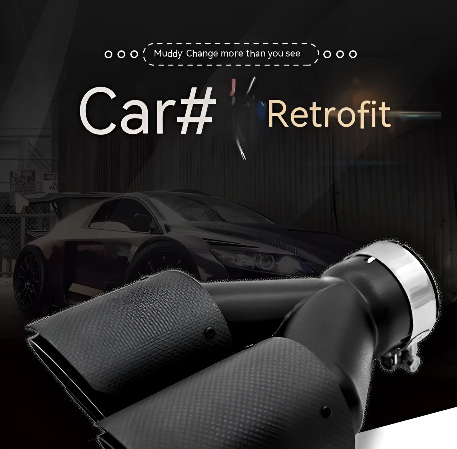 Black carbon fibre car exhaust pipe with dual outlet tail nozzle for vehicle modifications