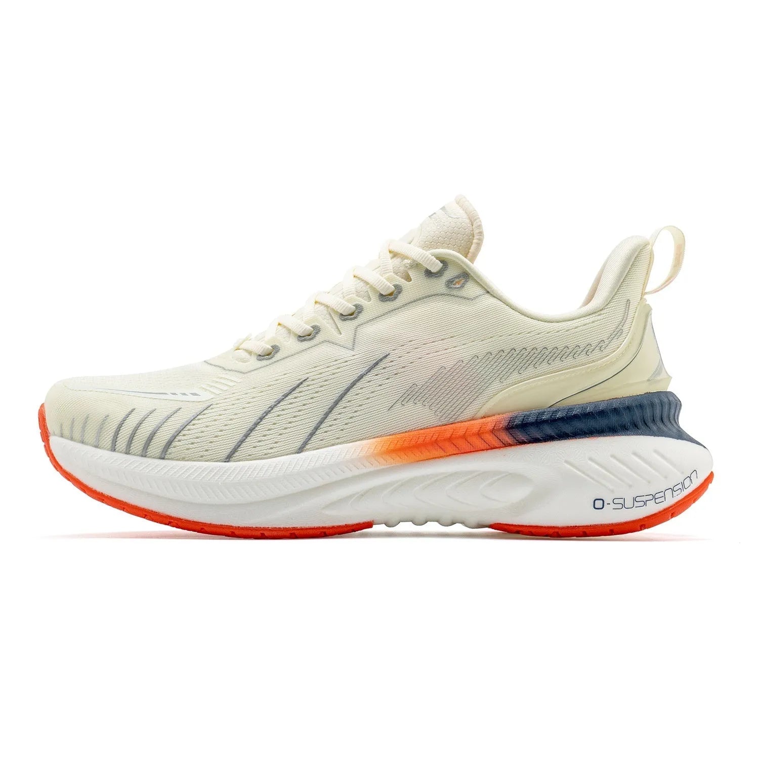 Low-top running sneakers in red with shock absorption features and a breathable mesh upper.
