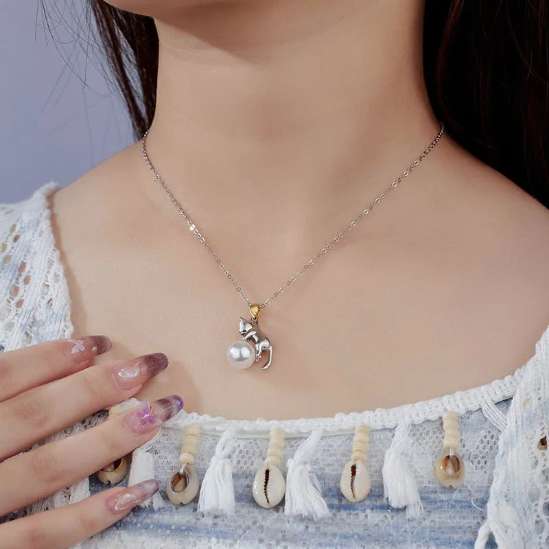925 sterling silver clavicle chain necklace with electroplated cat charm in multiple configuration options