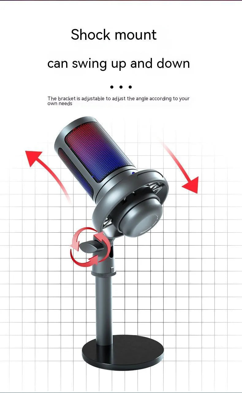RGB condenser microphone with USB cable in black, white, or pink colour for streaming