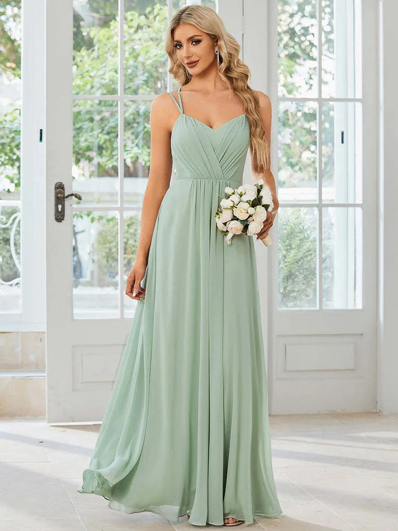 Women's sleeveless A-line maxi dress with long pleating detail in solid colour