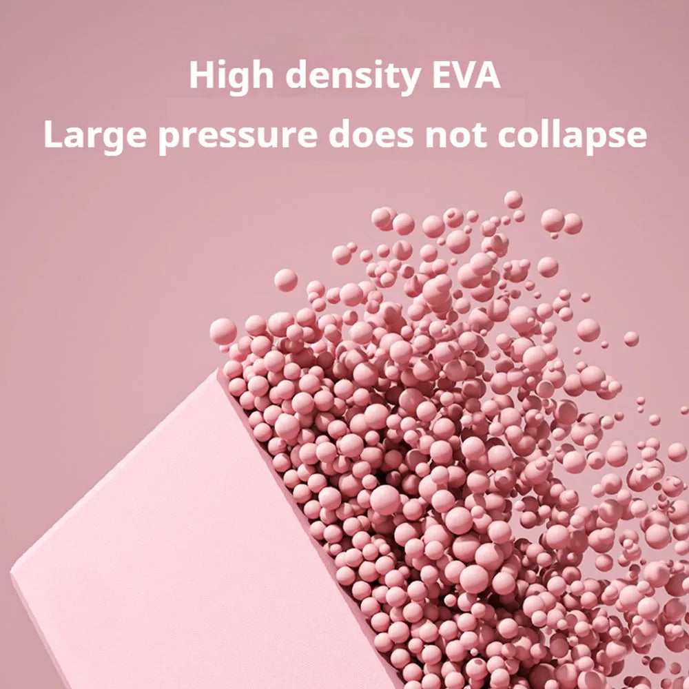 Solid colour EVA foam yoga block on a yoga mat, showing dimensions of 23x15x7.6 cm