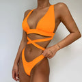 Women's solid colour cross bikini swimsuit with chest pad in nylon fabric, front view