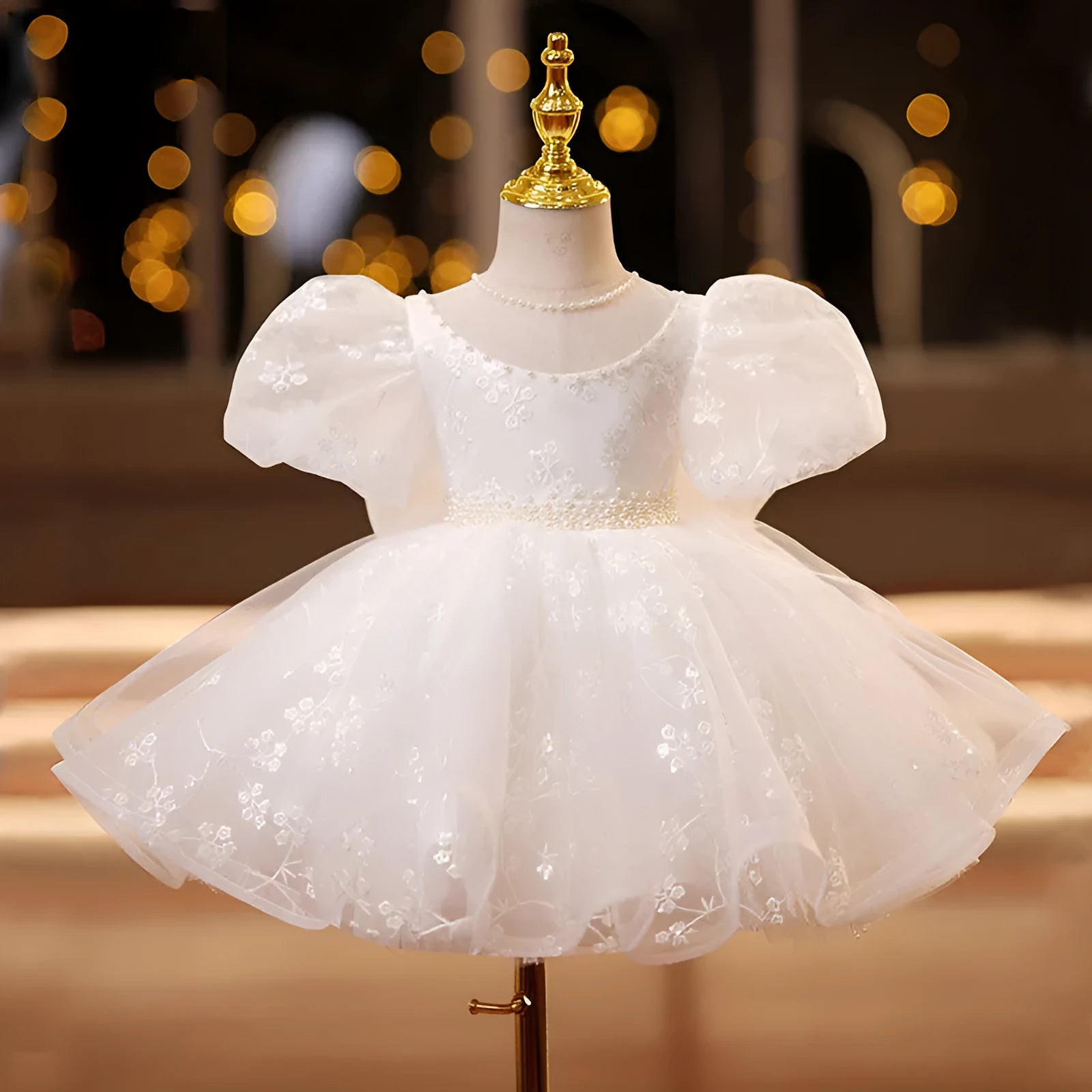 White girls' polyester dress for birthday dinner, available in heights 80cm to 150cm