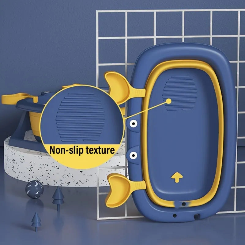Foldable blue portable pet bath tub for small dogs and cats on a white background.