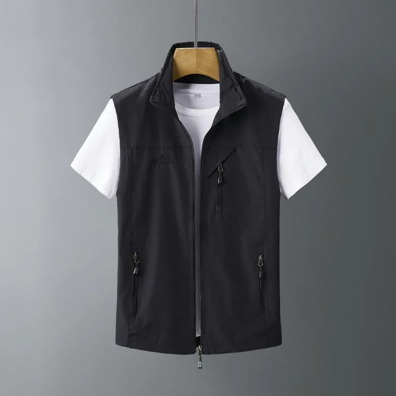 Men's rabbit fur hooded waistcoat vest in slim fit shown in army green colour.