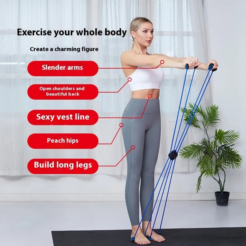 Blue eight-character fitness puller for shoulder exercises made from TPR material.