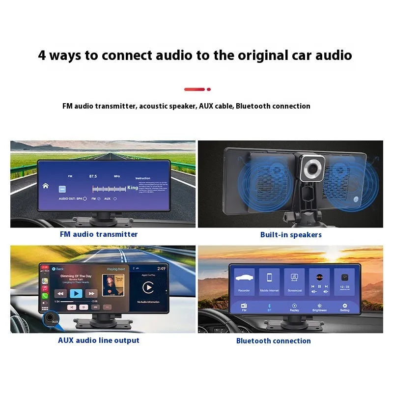 Car navigator dual camera touch screen Carplay GPS navigation 1026-inch black PC PVC front camera recording