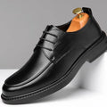 Men's leather shoes in black with non-slip rubber outsole and breathable PU upper, spring business casual style