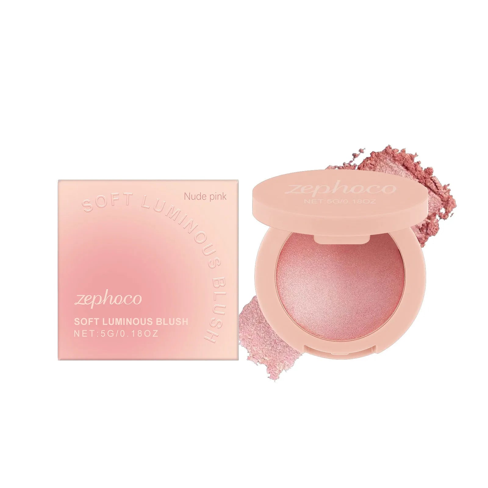 Soft Luminous Blush pressed powder in a compact, available in Nude Pink, Pale Pink, or Pink shades