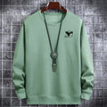 Men's round neck cotton sweater long sleeve thermal pullover in multiple colours including black and khaki