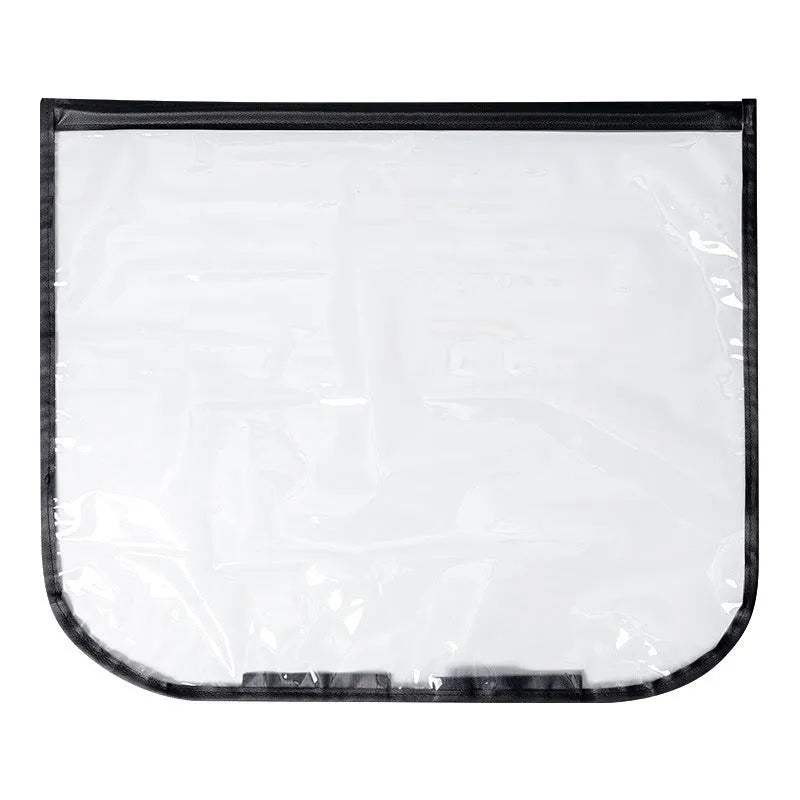 Black magnetic waterproof rain cover for electric vehicle charging gun and port, shown unfolded.