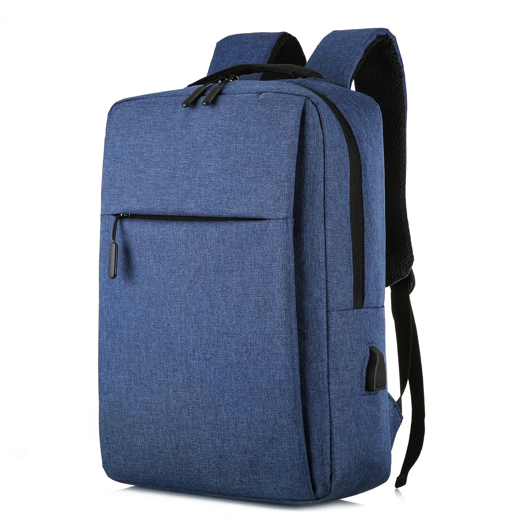 Large black Oxford cloth sports backpack with curved shoulder straps and USB charging port