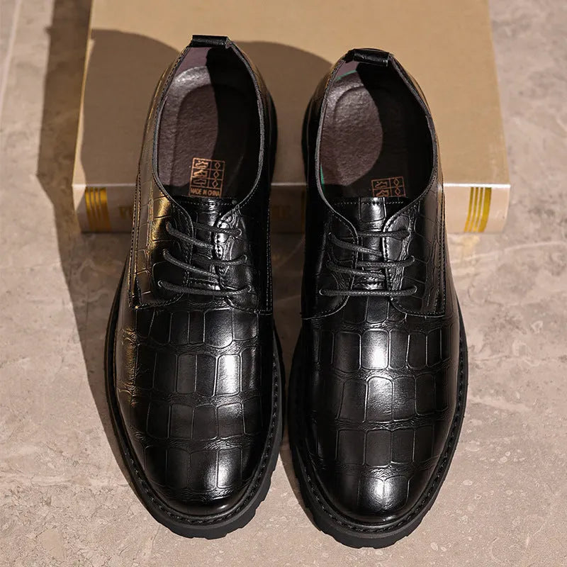 British style men's casual dress shoes round head low top artificial PU non-slip rubber sole black brown