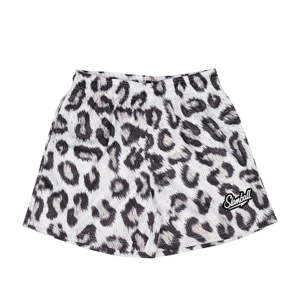 Men's leopard print fitness shorts with quick dry polyester fabric and milk silk lining