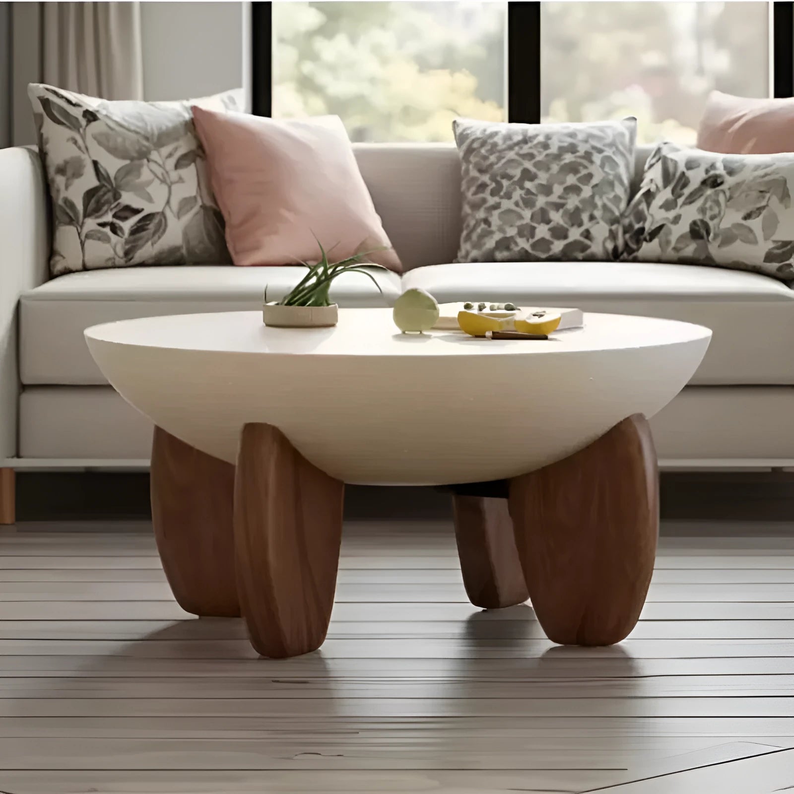 White solid wood coffee table with adjustable height mechanism and storage