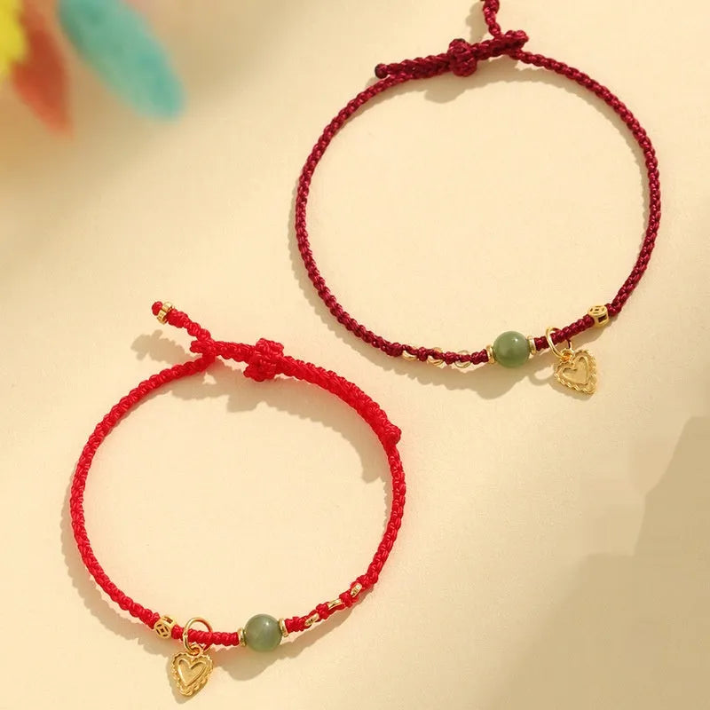 Handmade woven women's bracelet with 925 silver and red Hetian jade