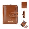 PU leather women's card holder wallet open showing polyester lining, displayed in multiple colour options.