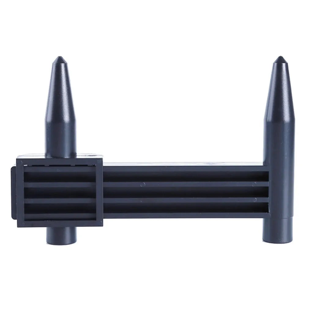 Digital electronic plastic caliper hole distance ruler on a workbench.