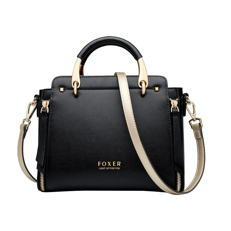 FOXER Golden Fox small retro shoulder bag in colour contrast, zipper top, soft handle, trapezoid shape