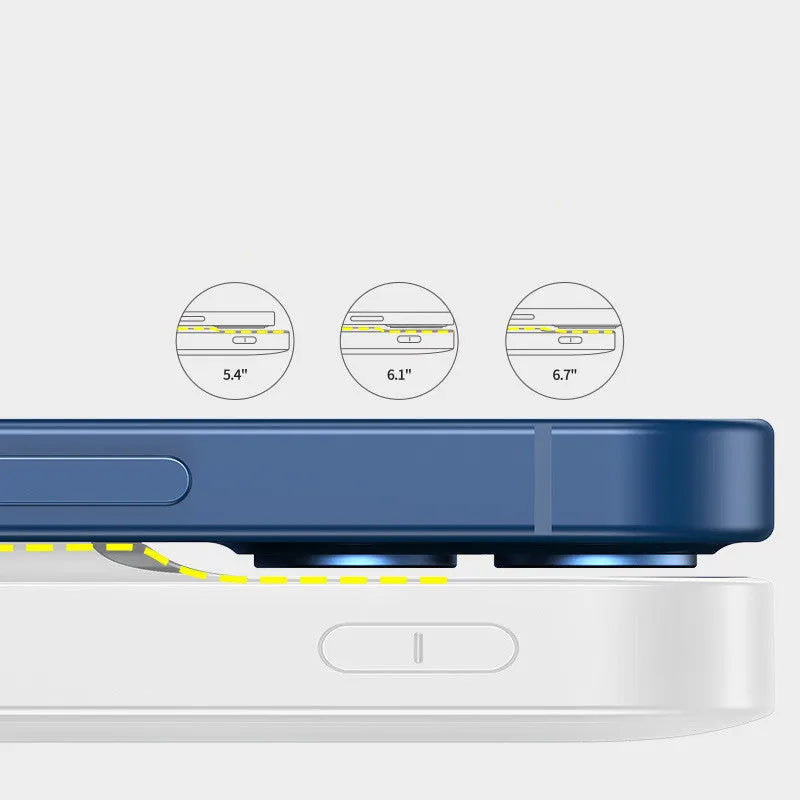 Blue MagSafe magnetic wireless power bank with LCD display showing battery percentage
