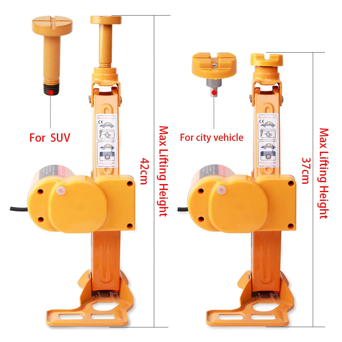 Yellow steel car jack set with electric wrench for automotive tyre changes