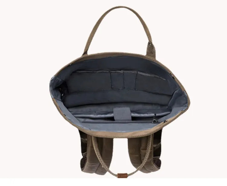 Black casual polyester backpack with cover opening, showing laptop pocket and under 20-litre capacity.