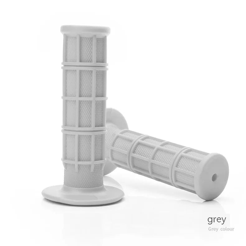 Pair of rubber motorcycle handle grip covers in multiple colour options on a black background.